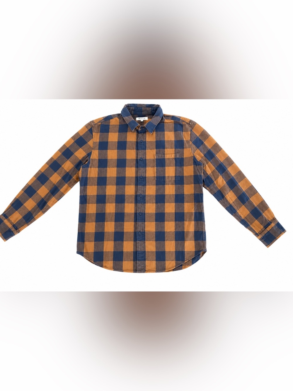 MADEWELL PLAID FLANNEL BUTTON DOWN SHIRT MENS XL MUSTARD BLUE COTTON